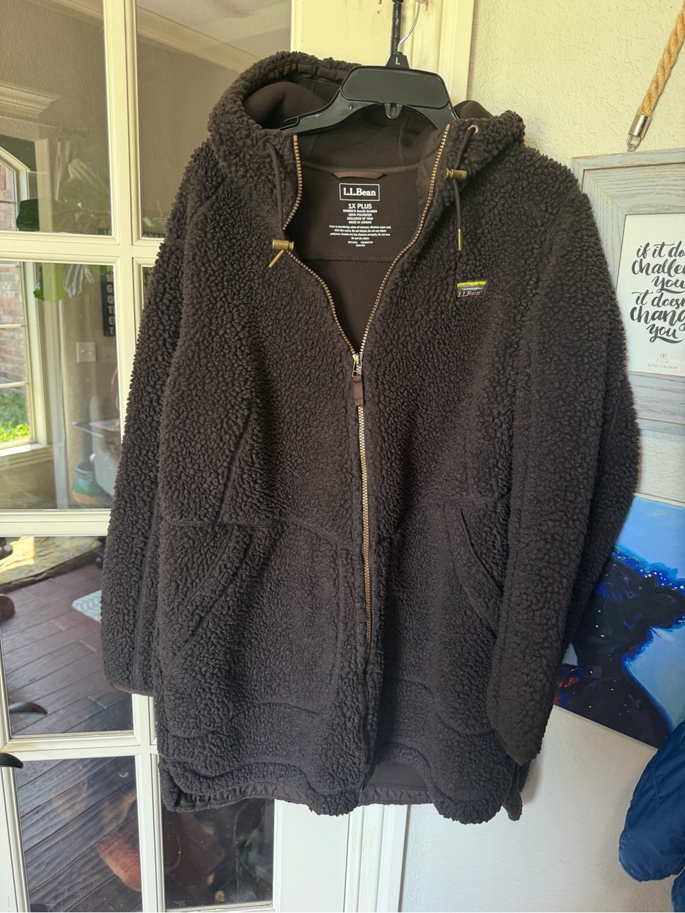 L.L.Bean Sherpa Fleece 1X Dark Brown Zip Hoodie Tunic Sherpa Jacket